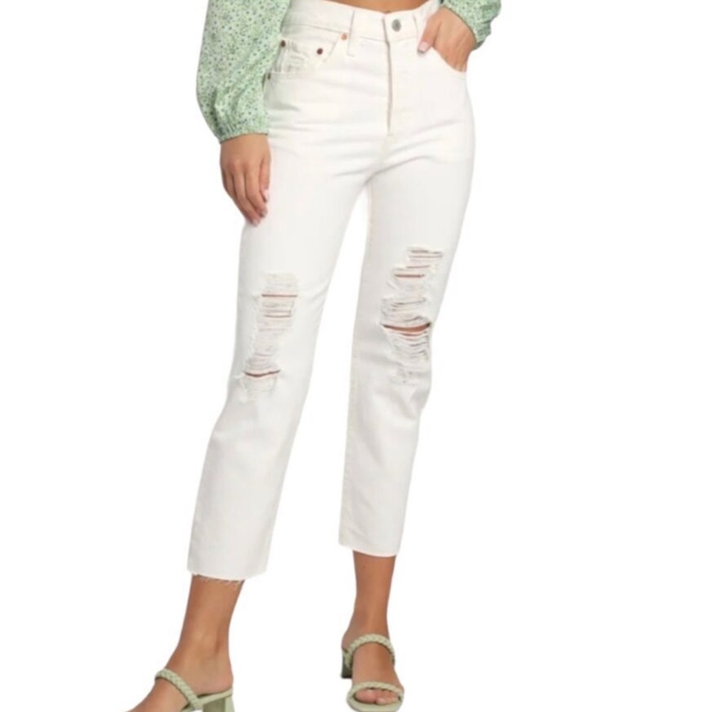 Levi's Original 501 White Distressed Crop Jeans 27 X 26